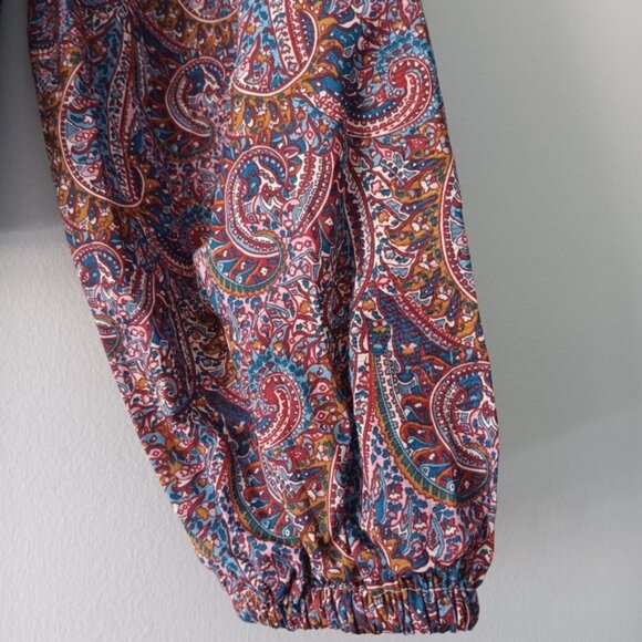 J.Crew Liberty Paisley Top Cotton Smocked Puff Sleeve Cropped Boho M - Picture 5 of 7